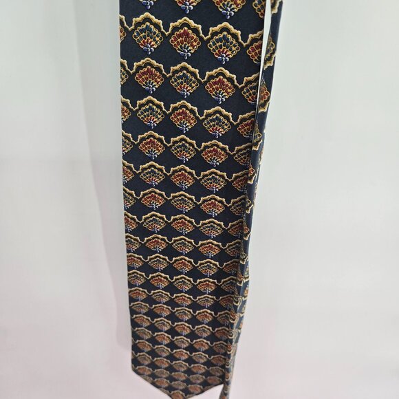 Christian Dior Cravates 100% Silk Navy Floral Fan Pattern Tie - Picture 3 of 6